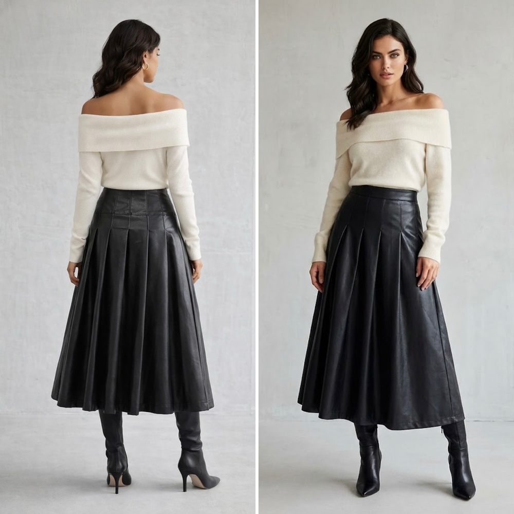 NEW FREE PEOPLE VERONICA VEGAN LEATHER BLACK MIDI MAXI SKIRT S ⚡️ RARE FIND NWT